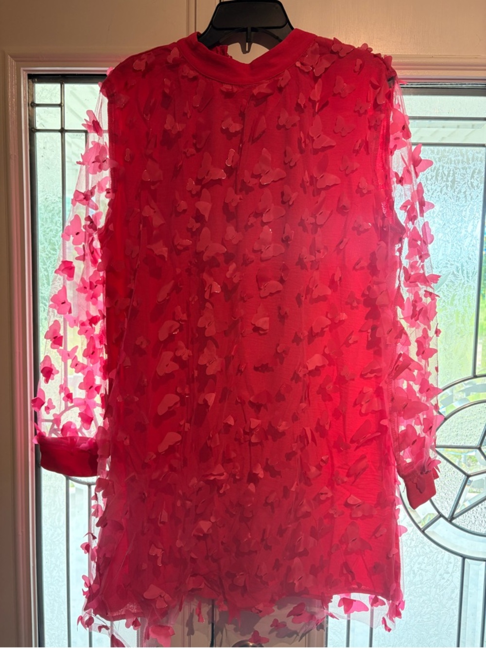 Pink Sheer Butterfly Appliqué Tunic dress